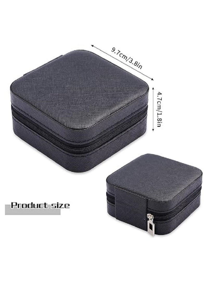Small Leather Jewelry Box Easy Carry Organizer Rings Jewelry Gift Box (Black)  - Image 4