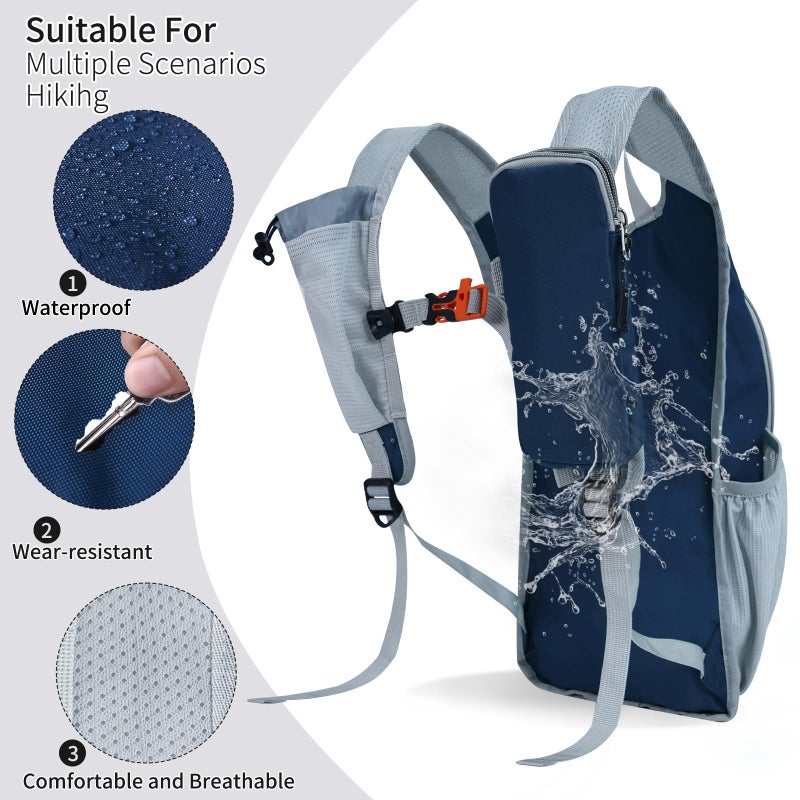 HIGH EXPERIENCE Hiking Backpack 10L/15L Small Daypack Lightweight Packable Travel Foldable Water Resistan for Women Men (Navy Blue, 10L) - Image 4