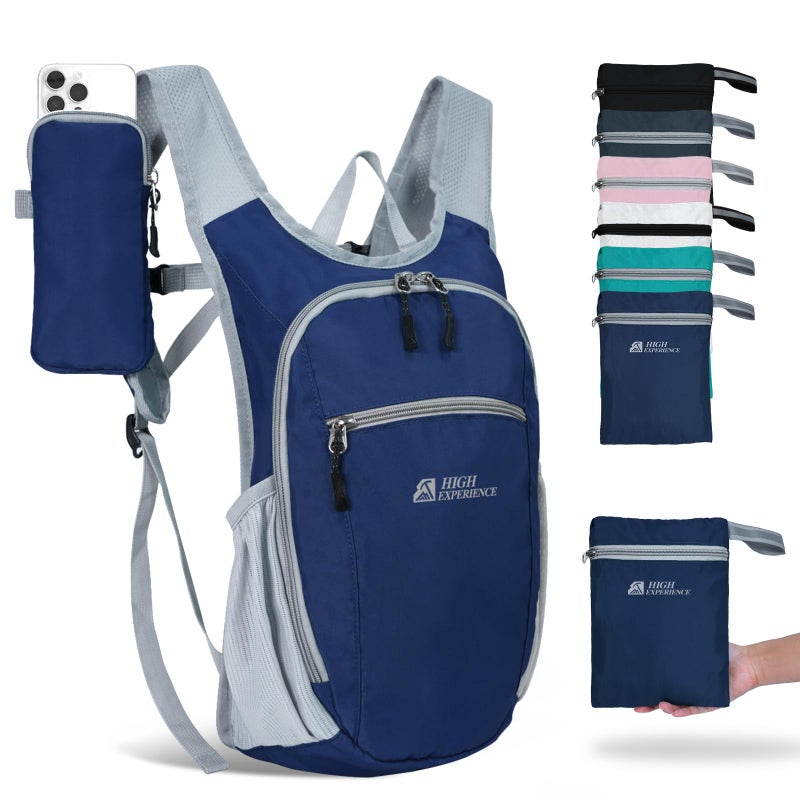 HIGH EXPERIENCE Hiking Backpack 10L/15L Small Daypack Lightweight Packable Travel Foldable Water Resistan for Women Men (Navy Blue, 10L) - Image 1