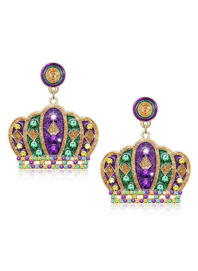 سيالكسهيني أقراط ماردي غرا للنساء، أقراط فلور دي ليز على شكل قناع تاج لامع للاحتفال بيوم الثلاثاء الكبير، إكسسوارات ماردي غرا، هدايا حفلات الكرنفال (تاج) - Image 1