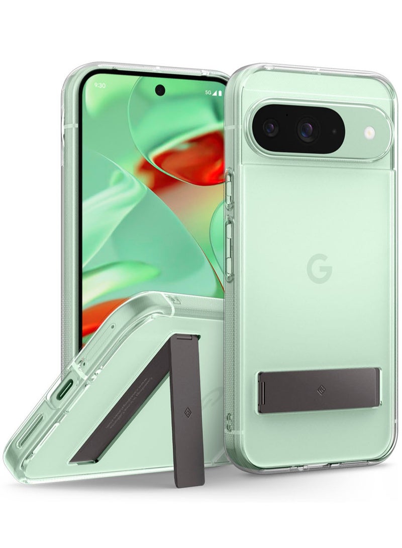 Caseology Capella Kickstand for Google Pixel 9 Case / Pixel 9 PRO Case Cover [Built-in Kick Stand] Military Grade - Clear Charcoal Gray - Image 1