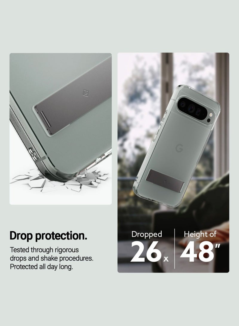 Caseology Capella Kickstand for Google Pixel 9 Case / Pixel 9 PRO Case Cover [Built-in Kick Stand] Military Grade - Clear Charcoal Gray - Image 4