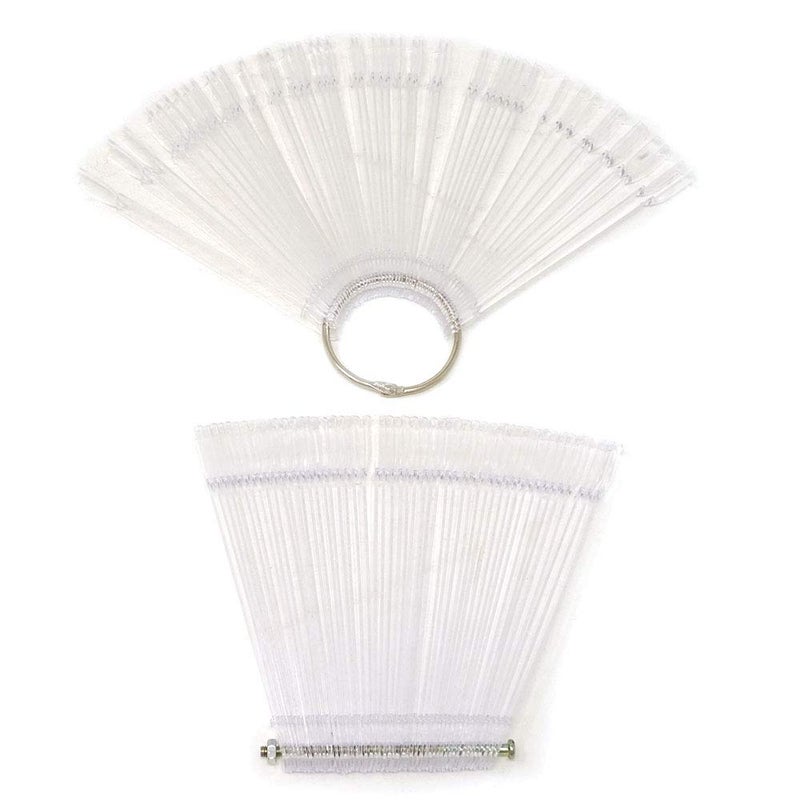 yueton 2 Set Total 100 Tips Transparent Fanshaped Nail Art Tips Display Polish Board Display Practice Sticks Tool with Metal Screw Split Ring Holder