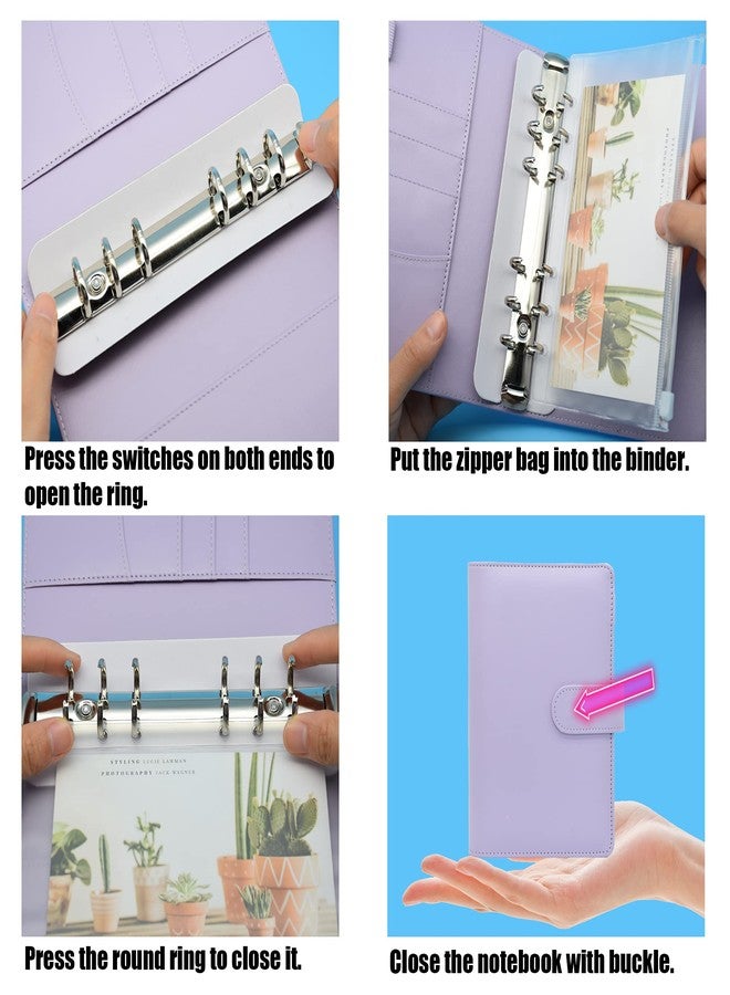 Twavang 15-Piece A6 Binder Set with PU Leather Notebook Cover, 6-Ring Binder, Purple - Image 4
