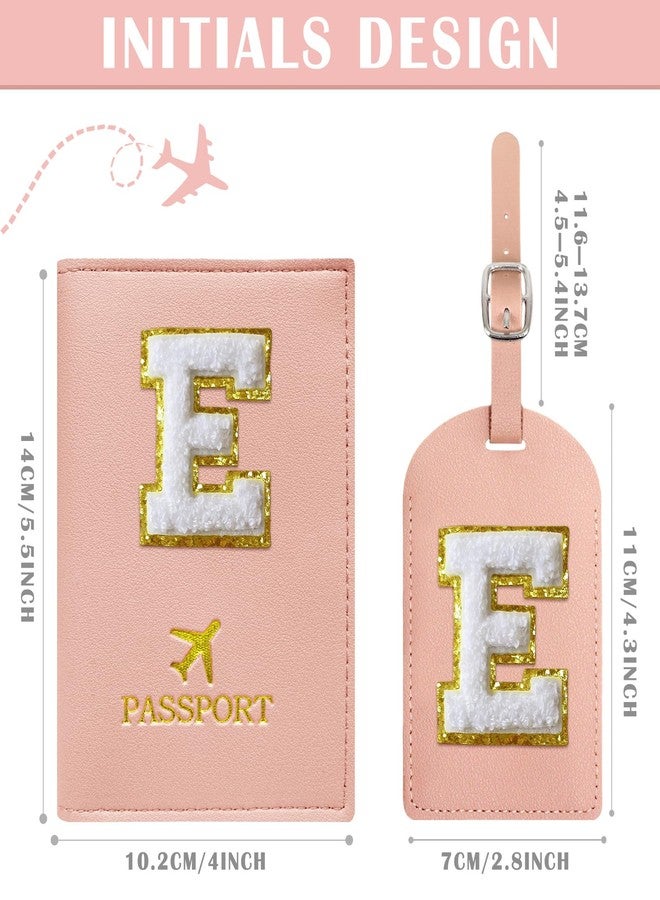 COSHAYSOO Passport Cover and Luggage Tag Set with Her Initial Chenille Letter Patch for Big Little Girls Sister Daughter, Kawaii Travel Bag Backpack Suitcase Identifier Pink E - Image 4