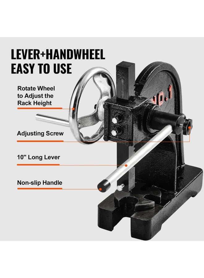 VEVOR Arbor Press, 1 Ton Manual Arbor Press with Handwheel, 5.9" Maximum Height, Cast Iron Heavy-duty Manual Desktop Arbor Press, Precision Hand Press for Stamping, Bending, Stretching, Forming - Image 4