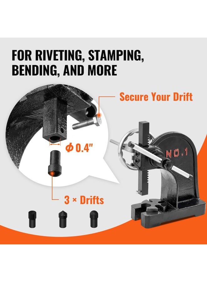 VEVOR Arbor Press, 1 Ton Manual Arbor Press with Handwheel, 5.9" Maximum Height, Cast Iron Heavy-duty Manual Desktop Arbor Press, Precision Hand Press for Stamping, Bending, Stretching, Forming - Image 3