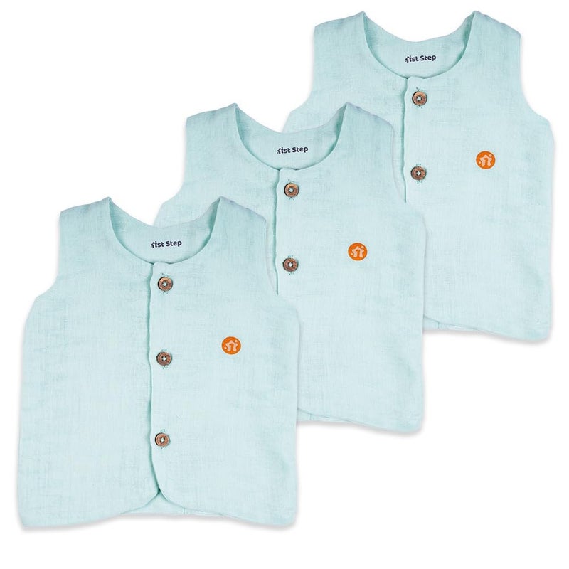 1ST STEP Button Type 100% Muslin Colored Jhablas (6-9 Months, Green) - Image 1