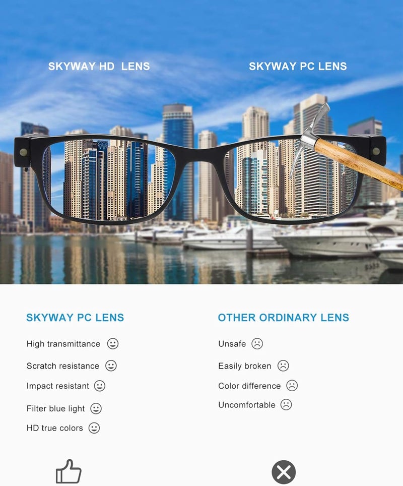 Skyway نظارات قراءة SKYWAY مع أضواء، نظارات حجب الضوء الأزرق للكمبيوتر للنساء والرجال، قابلة لإعادة الشحن عبر USB، نظارات مضادة للتوهج، حماية من الأشعة فوق البنفسجية، سوداء 3.0 - Image 5