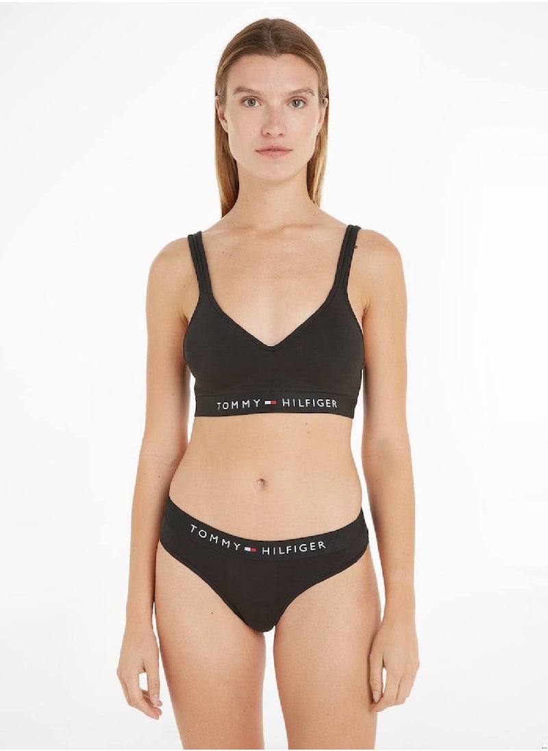 TOMMY HILFIGER Women's Original Logo Waistband Thong Underwear Bottoms, Black  - Image 1