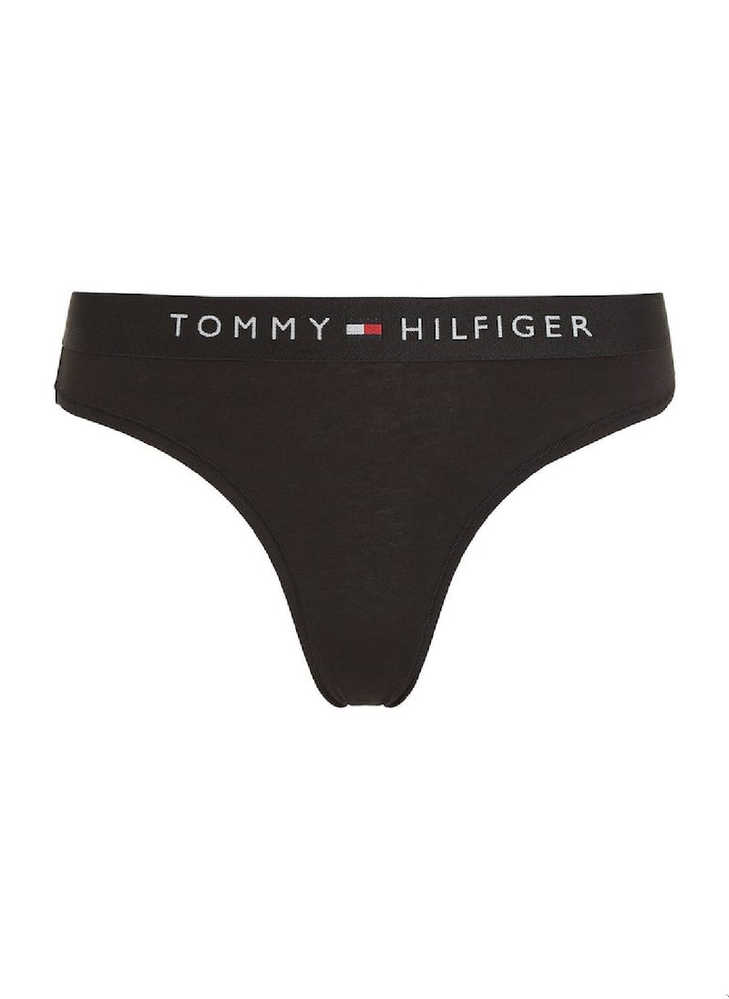 TOMMY HILFIGER Women's Original Logo Waistband Thong Underwear Bottoms, Black  - Image 2