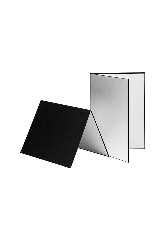 3-in-1 Photography Cardboard Paperboard Folding Photography Reflector Diffuser Board (Black + White + Silver) for Still Life Product Food Photo Shooting, A3 Size  - Image 1