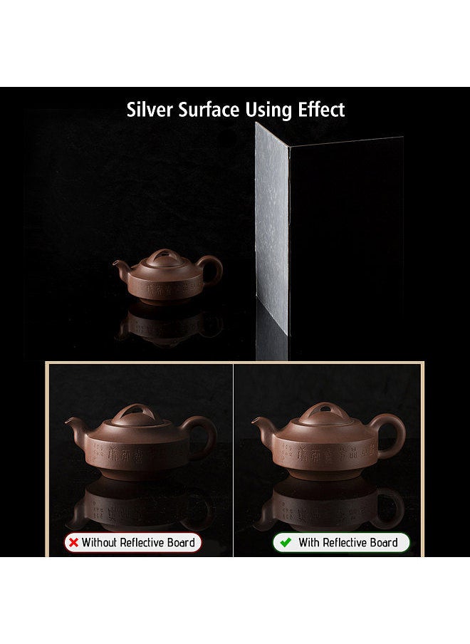 3-in-1 Photography Cardboard Paperboard Folding Photography Reflector Diffuser Board (Black + White + Silver) for Still Life Product Food Photo Shooting, A3 Size  - Image 5