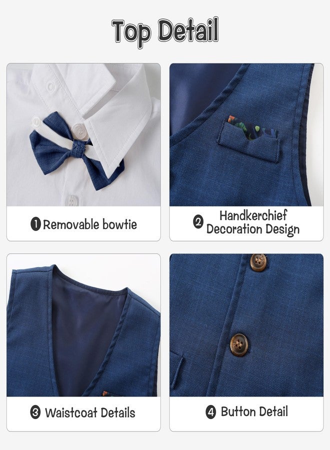 Volunboy Toddler Boys Summmer Suits 4Pcs White Dress Shirt Bowtie Vest Wedding Ring Bearer Gentleman Shorts Set (Navy, 4-5T) - Image 5