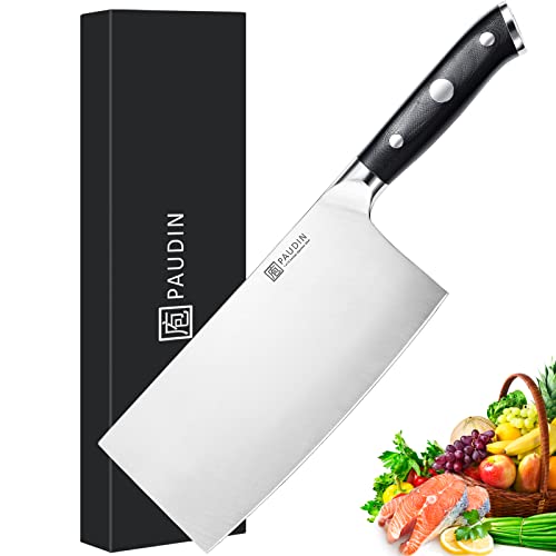 PAUDIN Cleaver Knife 7 inch Meat Cleaver, High Carbon German Steel Heavy Duty Chinese Chef Knife with G10 Handle, Full Tang Butcher Knives - Image 1