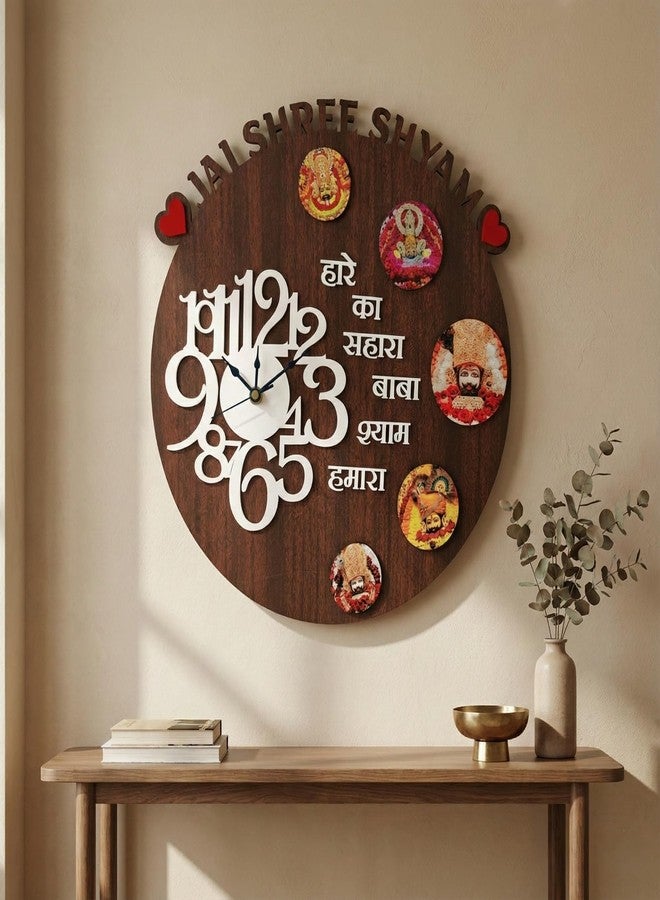 Artszila Khatu Shyam Ji Wooden Wall Clock | Decorative Wall Frame UV Print MDF | Silent Movement | Hall Living Room Pooja Room Mandir | 12 Inch | Spiritual Gift - Image 2