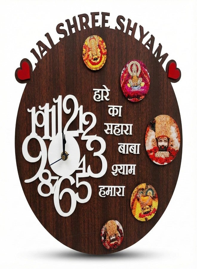 Artszila Khatu Shyam Ji Wooden Wall Clock | Decorative Wall Frame UV Print MDF | Silent Movement | Hall Living Room Pooja Room Mandir | 12 Inch | Spiritual Gift - Image 1