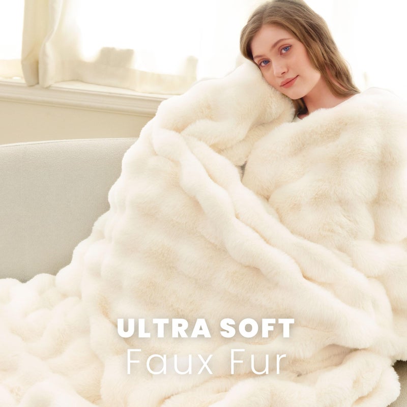 blunique Ultra Soft Cozy Faux Fur Throw Blanket-Fuzzy Plush Thick Bubble Blanket  Valentines Day Gifts for Women  Fluffy Blanket for Couch  Bed  and Living Room  50x60 Inches  Cream White - Image 2