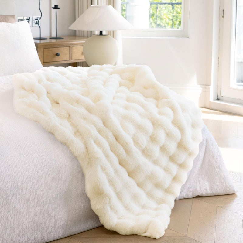 blunique Ultra Soft Cozy Faux Fur Throw Blanket-Fuzzy Plush Thick Bubble Blanket  Valentines Day Gifts for Women  Fluffy Blanket for Couch  Bed  and Living Room  50x60 Inches  Cream White - Image 3