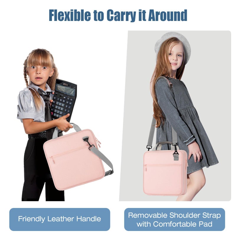 MoKo Zipper Binder, 2 Inch 3 Ring Binder with Zipper,500 Sheets Capacity Zipper Binders with Shoulder Strap & Handle,Multi-Pocket Zipper Bag Organizer for Middle School, Pink & Gray - Image 5