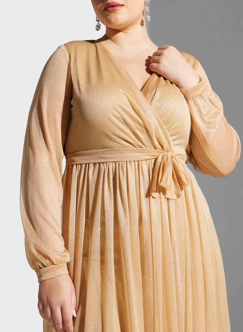 Khizana Plus size belted detail fit  flare dress