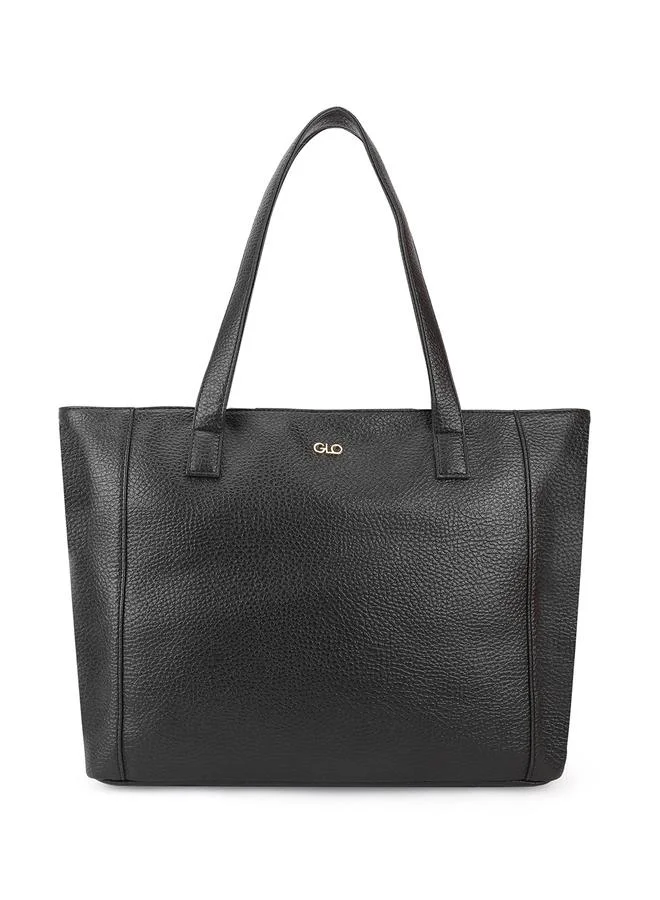 globus Black Textured Double Handle Tote Bag