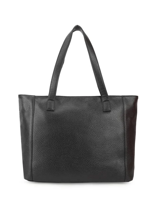 globus Black Textured Double Handle Tote Bag