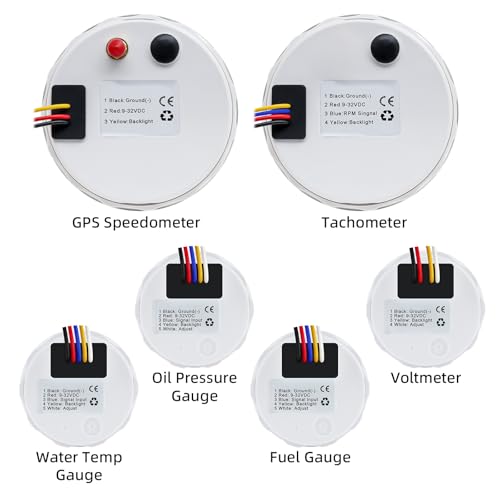 ARTILAURA 6 Gauge Set 3-3/8" 85mm GPS Speedometer, Tachometer, 2-1/16" Fuel Level, Water Temperature, Oil Pressure, Volt 7 Color AUTO Boat Gauges Kit for Marine Truck Car (White) - Image 5