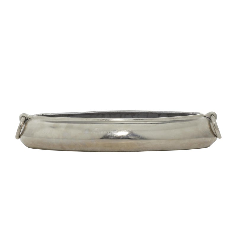 Deco 79 Aluminum Metal Decorative Decorative Bowl Decorative Container with Ring Handles Decorative Keepsake Box 24 x 9 x 4 Silver