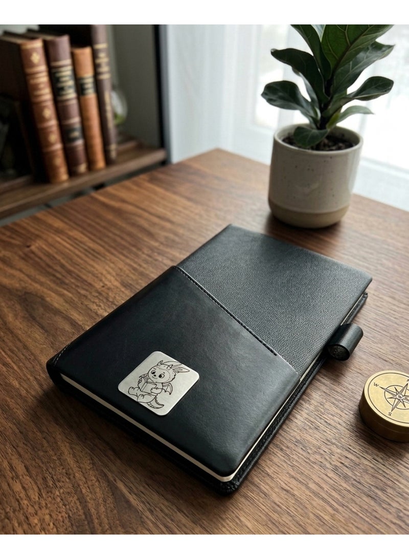 Black Leather Cartoon Character Notebook - Stylish Journal for School, Work & Daily Writing - Image 2