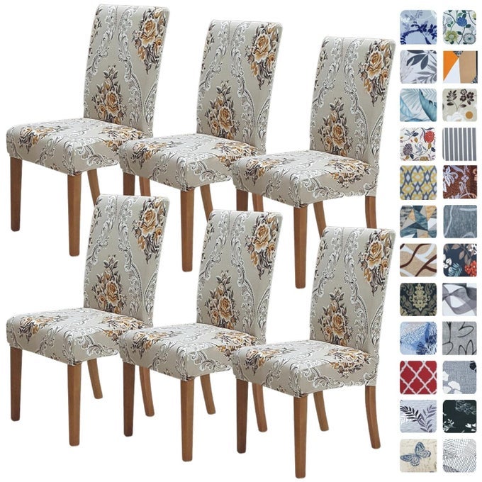 CHAIR COVERS FOR DINING ROOM 6 PACK STRETCH DINING CHAIR COVER WASHABLE SPANDEX KITCHEN PARSONS CHAIR SLIPCOVERS REMOVABLE SEAT PROTECTOR FOR HOME OR PARTY SET OF 6 FLORIST ZEN