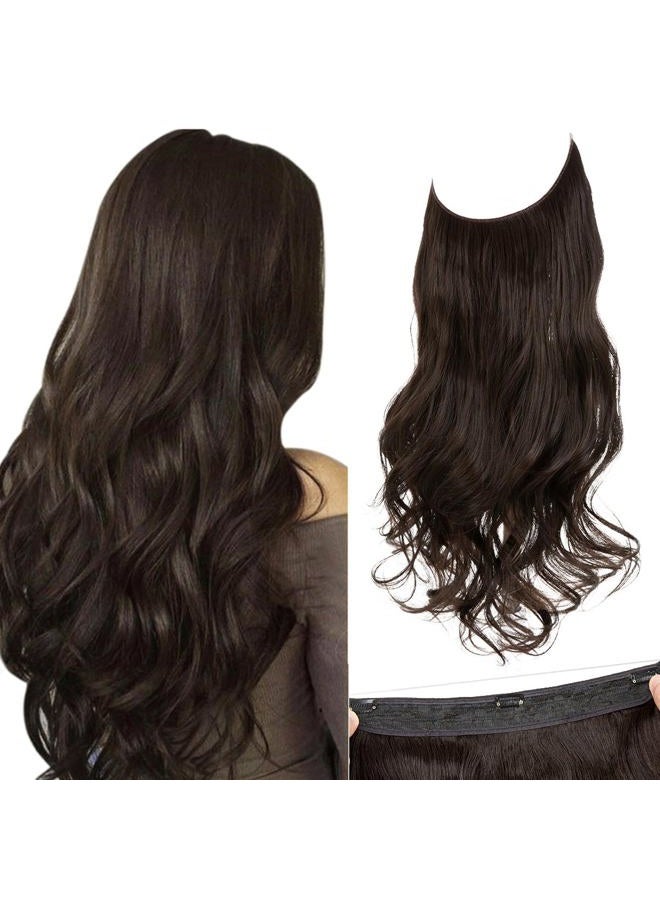 SARLA إضافات شعر خفية باللون البني الداكن مع 3 مشابك، شعر صناعي طويل ومجعد وقابل للتعديل، رباط رأس شفاف للنساء بطول 18 إنش - Image 1
