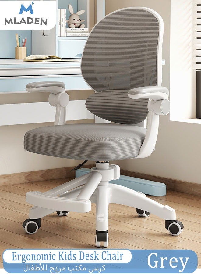 MLADEN Ergonomic Kids Desk Chair, Study Chair for Boys Girls with Height Adjustable, Swivel Mesh Task Student Chairs, Independently Adjustable Lumbar Support, Growing Teen Office Chair for Home/School/Office (Grey) - Image 1