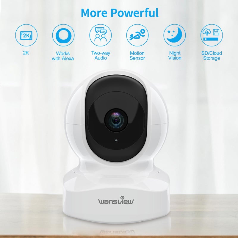 wansview Home Security Camera, Baby Camera, 2K wansview WiFi Camera for Pet/Nanny, Motion Alerts, 2 Way Audio, Night Vision, Compatible with Alexa Echo Show, with TF Card Slot and Cloud - Image 2