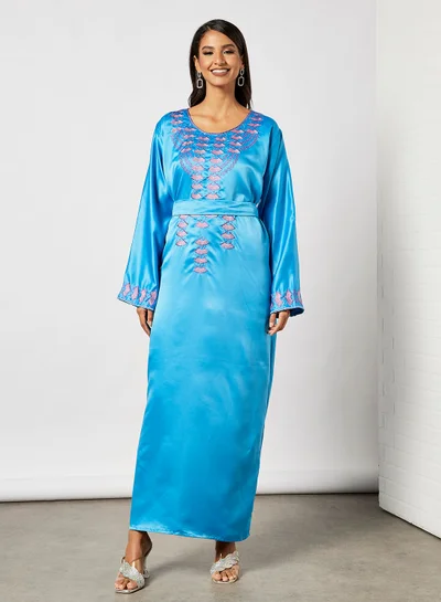 Hayat Jalabiya With  Fan Like Shaped Embroidery With Belt