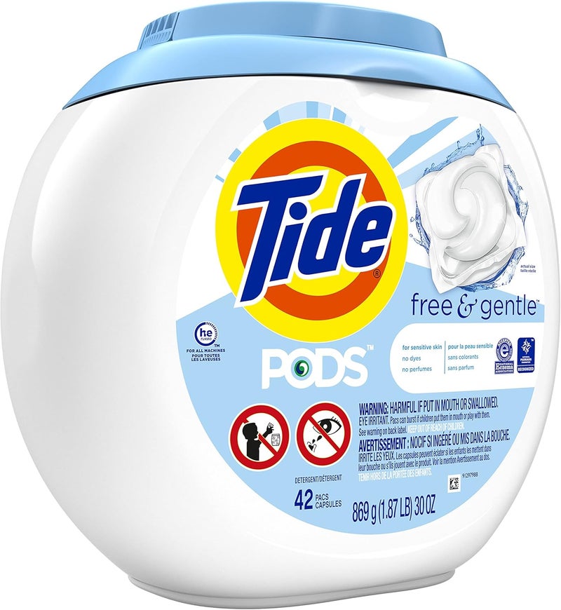 Tide Pods Liquid Detergent Pacs, Free & Gentle, 42 Count (Pack of 4) (Packaging May Vary) - Image 2