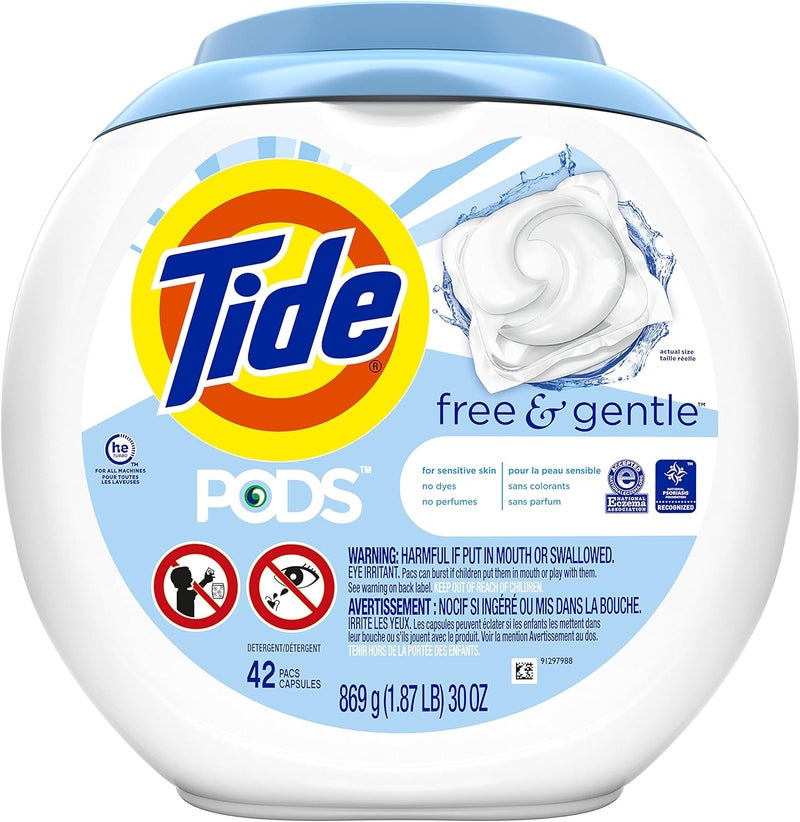 Tide Pods Liquid Detergent Pacs, Free & Gentle, 42 Count (Pack of 4) (Packaging May Vary) - Image 1