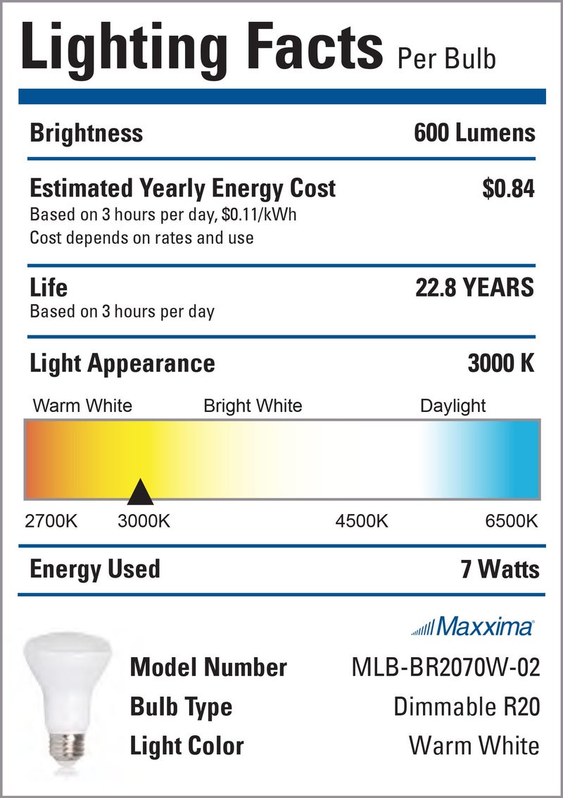 Maxxima LED BR20 Bulbs - 50 Watt Equivalent Dimmable 7 Watt Warm White 3000K R20 Light Bulb 600 Lumens, Featuring an E26 Base, Ideal for Track or Recessed Lighting - 4 Pack - Image 5