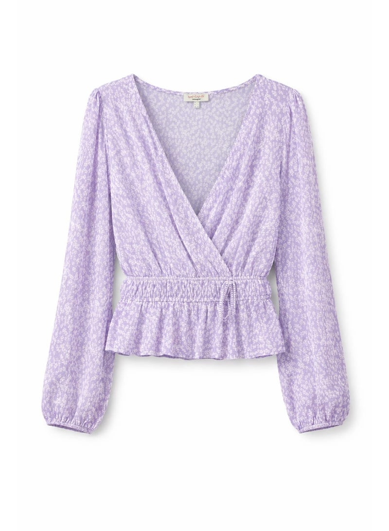 Don't Call Me Jennyfer Lavender Floral Wrap Top with Long Sleeves Blouse - Image 2