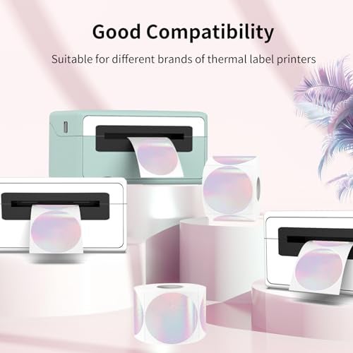 YEGAWEN 2" Round Transparent Thermal Label Stickers, Clear Direct Thermal Labels Holographic Pink, Perforation Line Design- 300 Sheets - Image 4