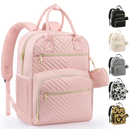 Pritent Diaper Bag Backpack,Baby Essentials Diapers Bag with Pacifier Case,Multipurpose Stylish Large Capacity Travel Backpack for Baby Girl/Boy(M-Pink) - Image 1