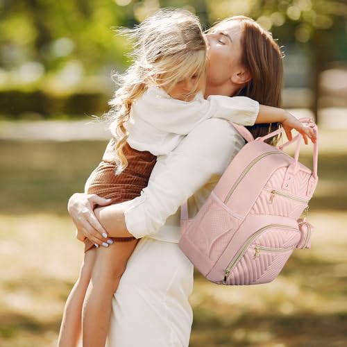Pritent Diaper Bag Backpack,Baby Essentials Diapers Bag with Pacifier Case,Multipurpose Stylish Large Capacity Travel Backpack for Baby Girl/Boy(M-Pink) - Image 2