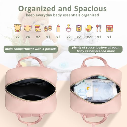 Pritent Diaper Bag Backpack,Baby Essentials Diapers Bag with Pacifier Case,Multipurpose Stylish Large Capacity Travel Backpack for Baby Girl/Boy(M-Pink) - Image 4