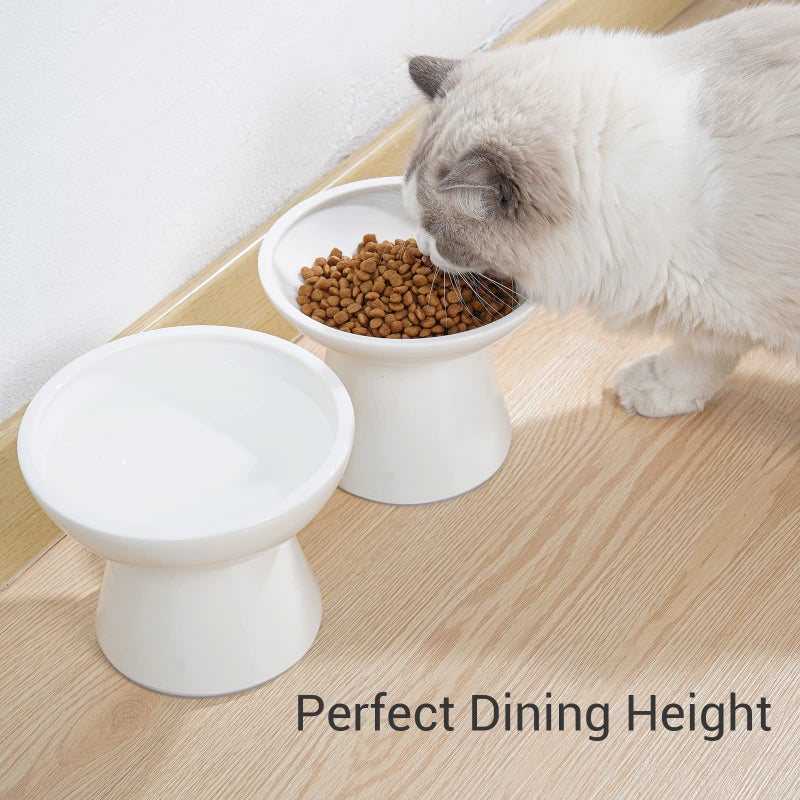 CEEFU 2 Elevated Ceramic Cat Bowls Extra Wide for Food & Water â€“ Whisker Fatigue Shallow Food Dish, Lead & Cadmium-Free, Raised Height for Cats and Dogs, Two Different Depth Bowls, White - Image 4