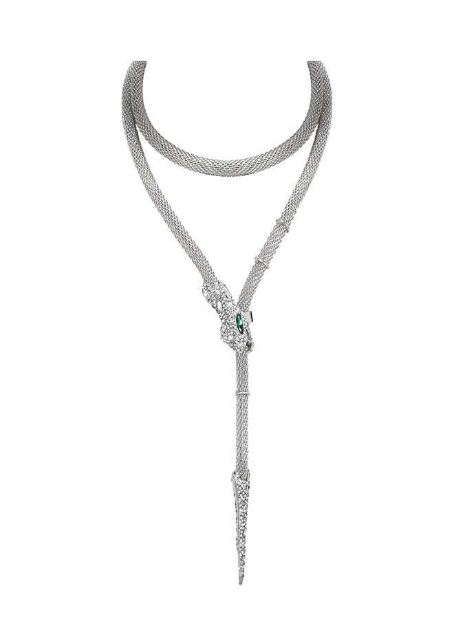 بريلوف قلادة تشوكر مرنة على شكل ثعبان من بريلوف، بتصميم قوطي بانك، مثالية للأزياء التنكرية، مرصعة بأحجار الراين اللامعة، سلسلة خصر قابلة للتعديل، مجوهرات نسائية، إكسسوارات حفلات، لون فضي شفاف - Image 1