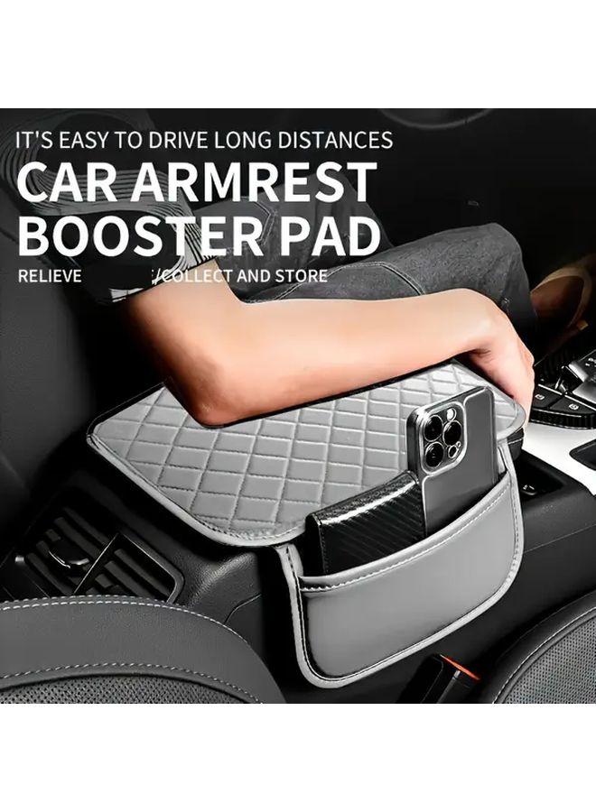 Universal Black Faux Leather Car Armrest Cover With Storage Pocket And Extended Length - Image 1