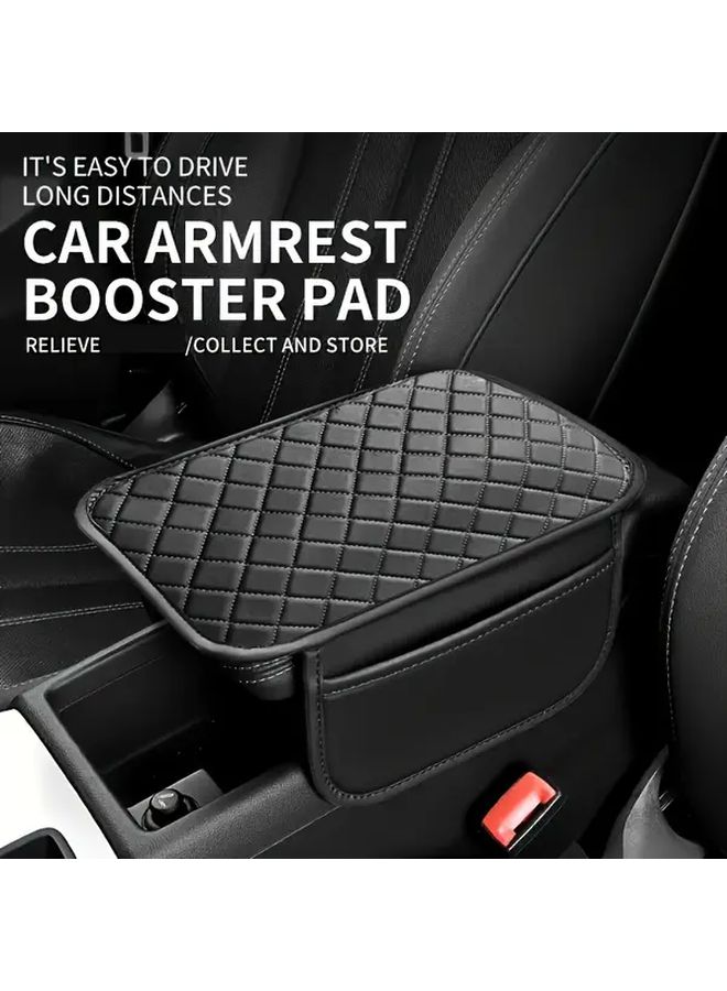 Universal Black Faux Leather Car Armrest Cover With Storage Pocket And Extended Length - Image 4