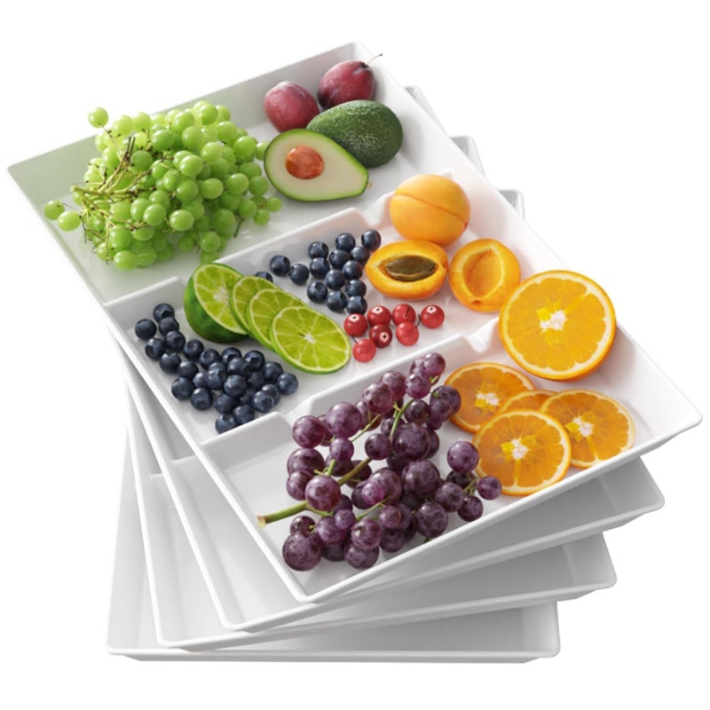 Lifewit Serving Tray Divided for Party Supplies, 4 PCS 15" x 10" Plastic Platters for Serving Food, White Reusable Tray for Veggie, Snack, Fruit, Cookies, Desserts in Kitchen/Pantry - Image 1
