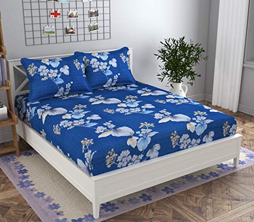 Akshya Cotton Feel Elastic Fitted King Size Bedsheet with 2 Pillow Covers - | 160 TC | Best Suitable for 8-10 inch Mattress - Image 1