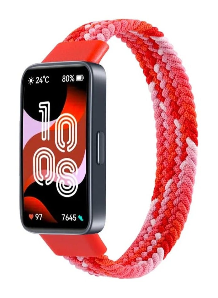 Braided Strap Compatible with for Huawei Band 9/8 Replacement Belt Watchband, Woven Nylon Elastic Huawei Band 8/9 Small Size (colorful red) 
